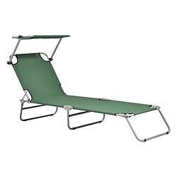 Helloshop26 Transat bain de soleil avec pare-soleil inclinable acier polyester argenté mat vert foncé 03_0006409