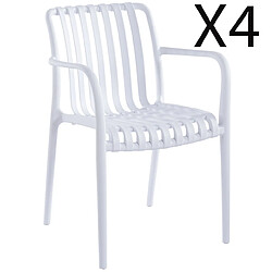 Pegane Lot de 4 fauteuils en polypropylène coloris blanc - Longueur 55,5 x profondeur 57,5 x hauteur 81 cm