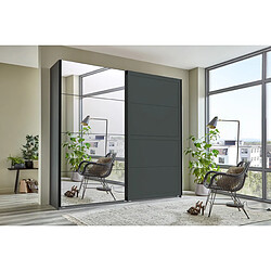 Pegane Armoire, placard avec portes coulissantes + 1 miroir coloris graphite - longueur 225 x hauteur 208 x profondeur 65 cm