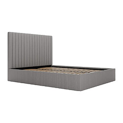 Avis Vente-Unique Lit coffre 180 x 200 cm avec tête de lit coutures verticales - Velours côtelé - Gris + Matelas - SARAH