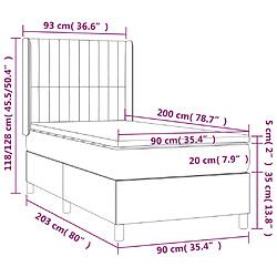 vidaXL Sommier à lattes de lit matelas LED Gris clair 90x200cm Tissu pas cher