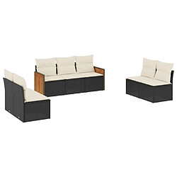 vidaXL Salon de jardin 7 pcs avec coussins noir résine tressée