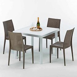 Avis Table Carrée Blanche 90x90cm Avec 4 Chaises Colorées Grand Soleil Set Extérieur Bar Café Bistrot Love, Couleur: Marron