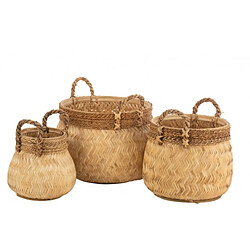 Dansmamaison Set Of 3 Baskets+Handle Ball Bamboo+Rope Natural Small