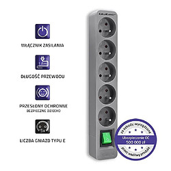 Avis Power strip 5 sockets, 1.8m, Grey