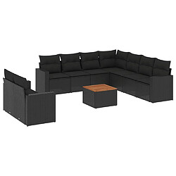 Maison Chic Salon de jardin 10 pcs avec coussins | Ensemble de Table et chaises | Mobilier d'Extérieur noir résine tressée -GKD14192