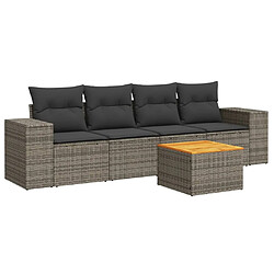 vidaXL Salon de jardin 5 pcs avec coussins gris résine tressée