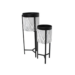 Vente-Unique Lot de 2 cache-pots sur pied en métal- D. 20 x H. 53 cm et D. 25 x H. 69 cm - Noir et blanc - CAPOLI