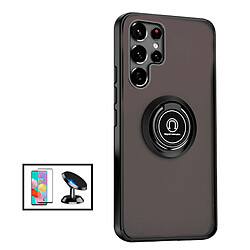 PHONECARE Kit Film de Verre Trempé 5D Full Cover + Coque Anti-Impact Clear Armor Ring + Support Magnétique de Voiture pour Samsung Galaxy S22 Ultra 5G