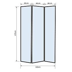 Pegane Paravent japonais bois naturel, séparateur de pièce 3 pans - Hauteur 175 cm x Longueur 132 cm