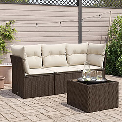 vidaXL Salon de jardin 4 pcs avec coussins marron résine tressée