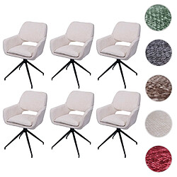 Mendler Lot de 6 chaises de salle à manger HWC-N74, chaise de cuisine, pivotante Auto-Return, tissu chenille (490g/m²) Oeko-Tex ~ crème