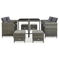 Maison Chic Mobilier à dîner 9 pcs de jardin avec coussins - Ensemble table et chaises d'extérieur - Salon/Mobilier de jardin classique Résine tressée Gris -MN55854