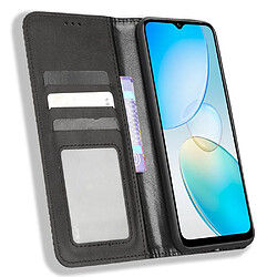 Etui en PU texture rétro, auto-absorbé magnétique avec support pour votre Infinix Hot 12 Pro 4G X668C - noir