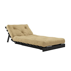 Acheter Inside 75 Fauteuil convertible futon ROOTS pin laqué noir matelas 90 x 200 cm coloris beige blé