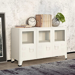 Maison Chic Buffet,Meuble de Rangement,commode pour salon,Cuisine industriel Blanc 105x35x62 cm Métal et verre -MN59924