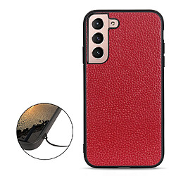 Coque en cuir véritable anti-rayures, texture litchi rouge pour votre Samsung Galaxy S22