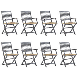 vidaXL Chaises pliables d'extérieur lot de 8 et coussins Bois d'acacia