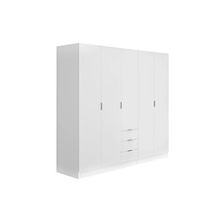 Avis Vente-Unique Armoire 5 portes et 3 tiroirs - L202 cm - Blanc - LISTOWEL