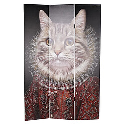 Pegane Paravent 2 faces de 3 pans en pin et toile motif chat / chien - Longueur 120 x Hauteur 180 x Profondeur 2 cm