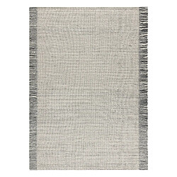 RUGSX Tapis en laine TAHAR 99003F crème gris - TISSÉ MAIN Lignes, franges 200x290 cm