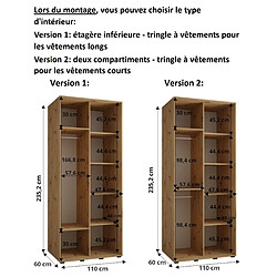 Abiks Meble Armoire à portes coulissantes Davos 2 H235.2 x L110 x P60 2 portes coulissante (Blanc/Blanc/Argent) pas cher