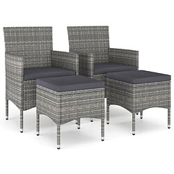 Maison Chic Jeu de 4 chaise,fauteil et tabouret de jardin 4 pcs 4 pcs Résine tressée Gris -GKD61532