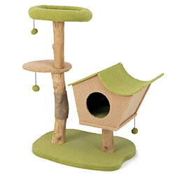 Helloshop26 Arbre à chat de 110 cm tour à chat en bois perchoir supérieur rembourré condo pour chatcentre d'activité pour chat balles pendantes vert 20_0005500