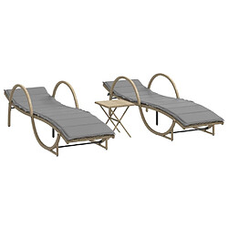 vidaXL Chaises longues lot de 2 avec table beige résine tressée