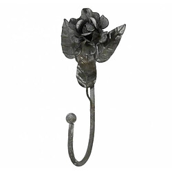 L'Héritier Du Temps Patère Unique Porte Serviettes Murale ou Porte Torchons Motif Fleurs en Fer Patiné Gris 6x7,5x15,5cm