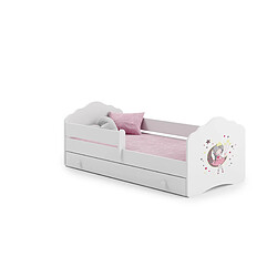 HT MEUBLES Lit enfant fille FIONA avec tiroir balustrade et matelas inclus