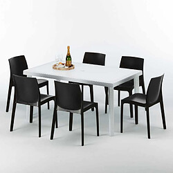 Avis Table Rectangulaire Blanche 150x90cm Avec 6 Chaises Colorées Grand Soleil Set Extérieur Bar Café Rome Summerlife, Couleur: Noir