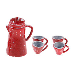 5 ensemble de théière tasse de thé maison de poupée miniature porcelaine café ensemble de thé rouge