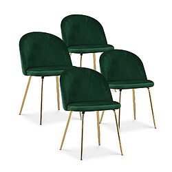 Lot de 4 chaises Cecilia Velours Vert pieds or