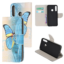 Etui en PU avec support papillon bleu pour votre Huawei P40 Lite E