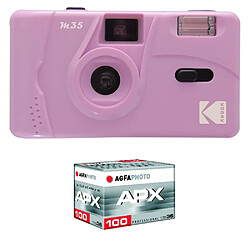 KODAK Pack M35 Argentique + Pellicule APX 100, 36 poses - Appareil Photo Kodak Rechargeable 35mm Purple, Objectif Grand Angle Fixe - Purple