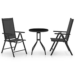 vidaXL Mobilier de bistro 3 pcs Aluminium et textilène Noir