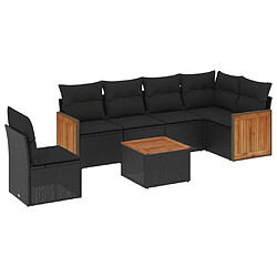 vidaXL Salon de jardin 7 pcs avec coussins noir résine tressée