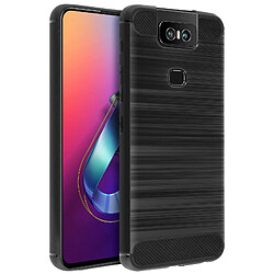 Avizar Coque Asus ZenFone 6 Silicone Gel Finition Carbone Effet Métal Brossé noir