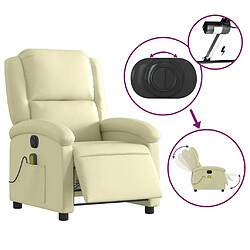 Maison Chic Fauteuil Relax pour salon, Fauteuil de massage inclinable électrique crème cuir véritable -GKD28532 pas cher