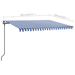 vidaXL Auvent manuel rétractable avec LED 4x3 m Bleu et blanc pas cher