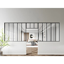 Vente-Unique Lot de 2 verrières atelier avec imposte en aluminium thermolaqué - 2 x L150 x H130 + L83 x H40 cm - Noir - BAYVIEW