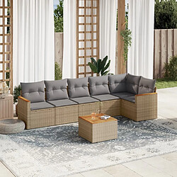 Maison Chic Ensemble à manger d'extérieur 7 pcs avec coussins,Salon de jardin,Mobilier de jardin mélange beige résine tressée -GKD325463