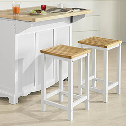 SoBuy FST29-WNx2 Lot de 2 Chaises Tabourets de Cuisine en Bois avec Repose-Pieds