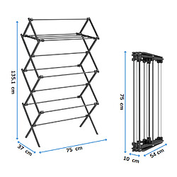 ACAZA Étendoir - Étendoir à Linge - Tour de Séchage - Étendoir Pliable - 135 x 75 x 37 cm - Noir - Étendoir à Linge Debout - Étendoir à Linge Pliable