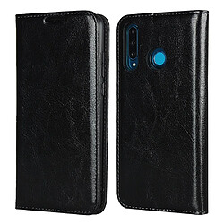 Etui en cuir véritable texture de cheval fou noir pour votre Huawei P30 Lite New Edition/P30 Lite/Nova 4e