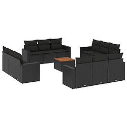 Maison Chic Salon de jardin avec coussins 13 pcs | Ensemble de Table et chaises | Mobilier d'Extérieur noir résine tressée -GKD69908