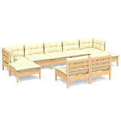 Maison Chic Salon de jardin 9 pcs + coussins - Mobilier/Meubles de jardin - Table et chaises d'extérieur crème Bois de pin -MN80980