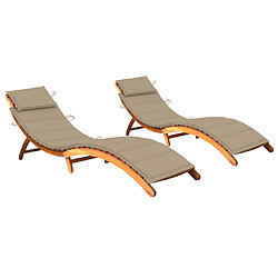 vidaXL Chaises longues lot de 2 avec coussins Bois d'acacia solide 