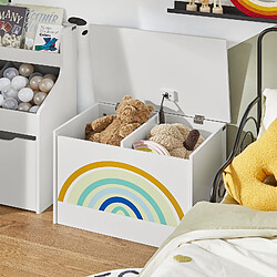 SoBuy KMB70-W Coffre à Jouets pour Enfants, Boîte à Jouets, coffre de Rangement avec Couvercle Rabattable, Motif arc-en-ciel